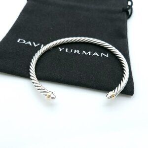 David Yurman Sterling Silver & 14k Gold 4mm Flex Cable Bangle Bracelet 7 Inch